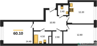 Планировка двухкомнатной(квартира) площадью 60.1 квадратных метров в “ЖК Переделкино Ближнее”
