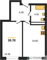 Планировка однокомнатной(квартира) площадью 39.7 квадратных метров в “ЖК Детали”