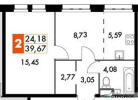 Планировка однокомнатной(апартаменты) площадью 39.67 квадратных метров в “ЖК Движение. Говорово”