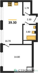Планировка однокомнатной(квартира) площадью 39.3 квадратных метров в ЖК “ДД:ОО:ММ. Дом на Часовой”