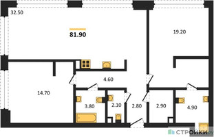 Планировка двухкомнатной(квартира) площадью 81.9 квадратных метров в “ЖК СТОУН Грэйн”