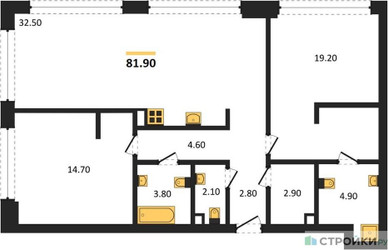 Планировка двухкомнатной(квартира) площадью 81.9 квадратных метров в ЖК “ЖК СТОУН Грэйн”