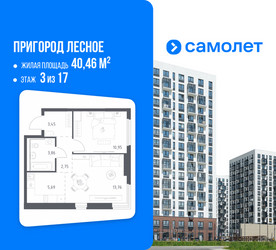Планировка однокомнатной(квартира) площадью 40.46 квадратных метров в ЖК “ЖК Пригород Лесное”