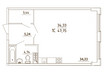 Планировка студии(квартира) площадью 47.75 квадратных метров в “ЖК Грибовский Лес”