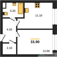 Планировка однокомнатной(квартира) площадью 33.9 квадратных метров в “Жилые кварталы Белый Град”
