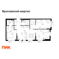 Планировка трехкомнатной(квартира) площадью 77.5 квадратных метров в “Ярославский квартал”