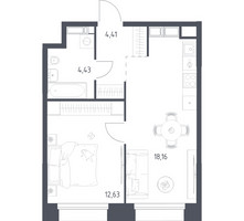 Планировка однокомнатной(апартаменты) площадью 39.63 квадратных метров в “ЖК Апарт-отель Тропарево парк”