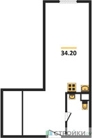 Планировка студии(квартира) площадью 34.2 квадратных метров в “ЖК Резиденция композиторов”