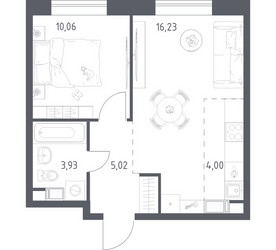 Планировка однокомнатной(квартира) площадью 39.24 квадратных метров в ЖК “ЖК Цветочные Поляны”