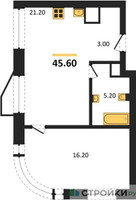Планировка однокомнатной(квартира) площадью 45.6 квадратных метров в “ЖК Символ”