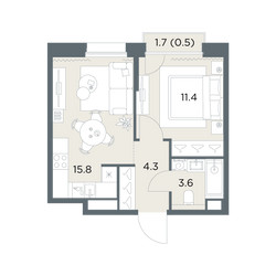 Планировка однокомнатной(квартира) площадью 35.6 квадратных метров в ЖК “ЖК Станиславский”
