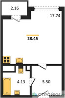 Планировка студии(квартира) площадью 28.45 квадратных метров в “ЖК Светлый мир БиоПолис”