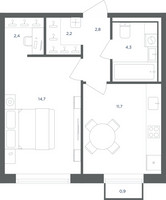 Планировка однокомнатной(квартира) площадью 38.4 квадратных метров в “ЖК Равновесие”