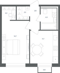 Планировка однокомнатной(квартира) площадью 38.4 квадратных метров в ЖК “ЖК Равновесие”