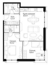 Планировка двухкомнатной(квартира) площадью 58.3 квадратных метров в ЖК “ЖК Павелецкая Сити”