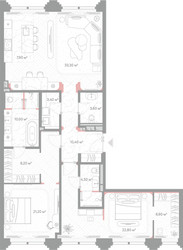 Планировка двухкомнатной(квартира) площадью 129.9 квадратных метров в ЖК “ЖК Николь”