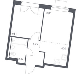 Планировка однокомнатной(квартира) площадью 36.36 квадратных метров в ЖК “ЖК Квартал Западный”