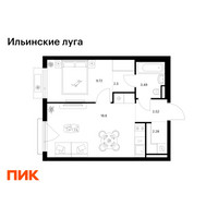 Планировка однокомнатной(квартира) площадью 39.11 квадратных метров в “ЖК Ильинские луга”