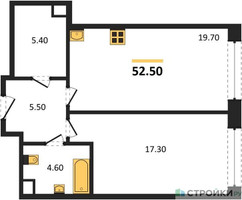 Планировка однокомнатной(квартира) площадью 52.5 квадратных метров в “ЖК Нагатино Ай-Лэнд”