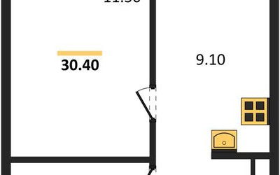 Планировка однокомнатной(квартира) площадью 30.4 квадратных метров в ЖК “ЖК Южные сады”