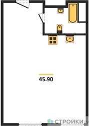 Планировка однокомнатной(апартаменты) площадью 45.9 квадратных метров в ЖК “ЖК Nametkin Tower (Наметкин Тауэр)”