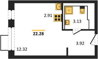 Планировка студии(квартира) площадью 22.28 квадратных метров в “ЖК Квартал Сабурово”