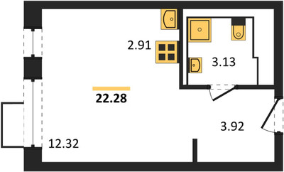 Планировка студии(квартира) площадью 22.28 квадратных метров в ЖК “Квартал Сабурово”