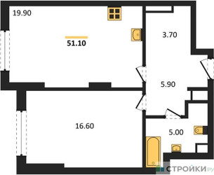 Планировка однокомнатной(квартира) площадью 51.1 квадратных метров в ЖК “ЖК Крылатская 33”