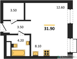 Планировка студии(квартира) площадью 31.9 квадратных метров в “ЖК Резиденции Сколково”