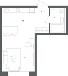 Планировка студии(квартира) площадью 24.9 квадратных метров в ЖК “ЖК Равновесие”