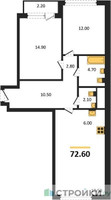 Планировка двухкомнатной(квартира) площадью 72.6 квадратных метров в “Квартал Филатов луг”
