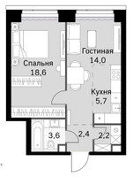 Планировка двухкомнатной(квартира) площадью 46.7 квадратных метров в ЖК “ЖК Amber City (Амбер Сити)”