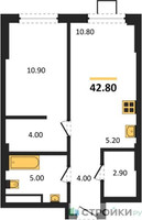 Планировка однокомнатной(квартира) площадью 42.8 квадратных метров в “ЖК Новые смыслы”