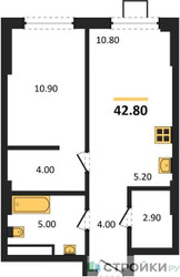 Планировка однокомнатной(квартира) площадью 42.8 квадратных метров в ЖК “ЖК Новые смыслы”