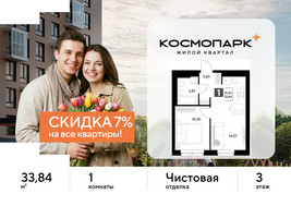Планировка однокомнатной(квартира) площадью 33.84 квадратных метров в “ЖК ЭВО”