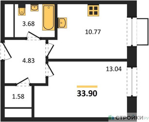 Планировка студии(квартира) площадью 33.9 квадратных метров в ЖК “ЖК Новоград Павлино”