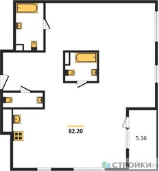 Планировка двухкомнатной(квартира) площадью 82.9 квадратных метров в ЖК “Квартал Foriver”