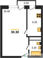 Планировка однокомнатной(квартира) площадью 30.3 квадратных метров в “ЖК Южная Долина”
