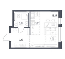 Планировка студии(квартира) площадью 26 квадратных метров в “ЖК Томилино Парк”