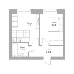 Планировка однокомнатной(квартира) площадью 34.9 квадратных метров в ЖК “Дом+ (Дом Плюс)”