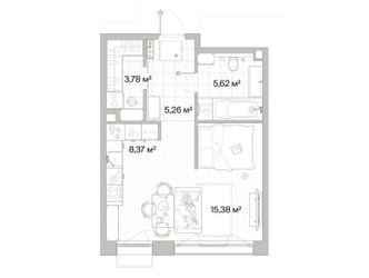 Планировка однокомнатной(квартира) площадью 38.41 квадратных метров в ЖК “Архитектурный проект Мыс”