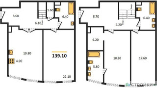Планировка трехкомнатной(квартира) площадью 139.1 квадратных метров в “ЖК Sydney City (Сидней Сити)”