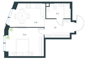 Планировка однокомнатной(квартира) площадью 40.7 квадратных метров в “ЖК Левел Мичуринский”