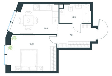 Планировка однокомнатной(квартира) площадью 40.7 квадратных метров в ЖК “ЖК Левел Мичуринский”