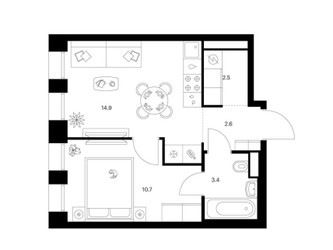 Планировка однокомнатной(квартира) площадью 34.1 квадратных метров в ЖК “ЖК Строгино 360”