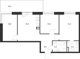 Планировка трехкомнатной(квартира) площадью 70.5 квадратных метров в “ЖК Форевиль”