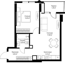 Планировка однокомнатной(квартира) площадью 49.29 квадратных метров в ЖК “ЖК Джойс”