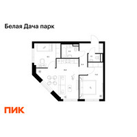 Планировка двухкомнатной(квартира) площадью 51.1 квадратных метров в “ЖК Белая Дача парк”
