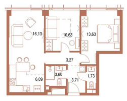 Планировка двухкомнатной(квартира) площадью 59.3 квадратных метров в “ЖК Симфония 34”