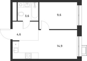 Планировка однокомнатной(квартира) площадью 32.7 квадратных метров в “ЖК Форевиль”